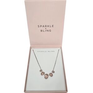 NWT Sparkle & Bling Rose Gold Crystal Rhinestone Statement Necklace Formal Q56